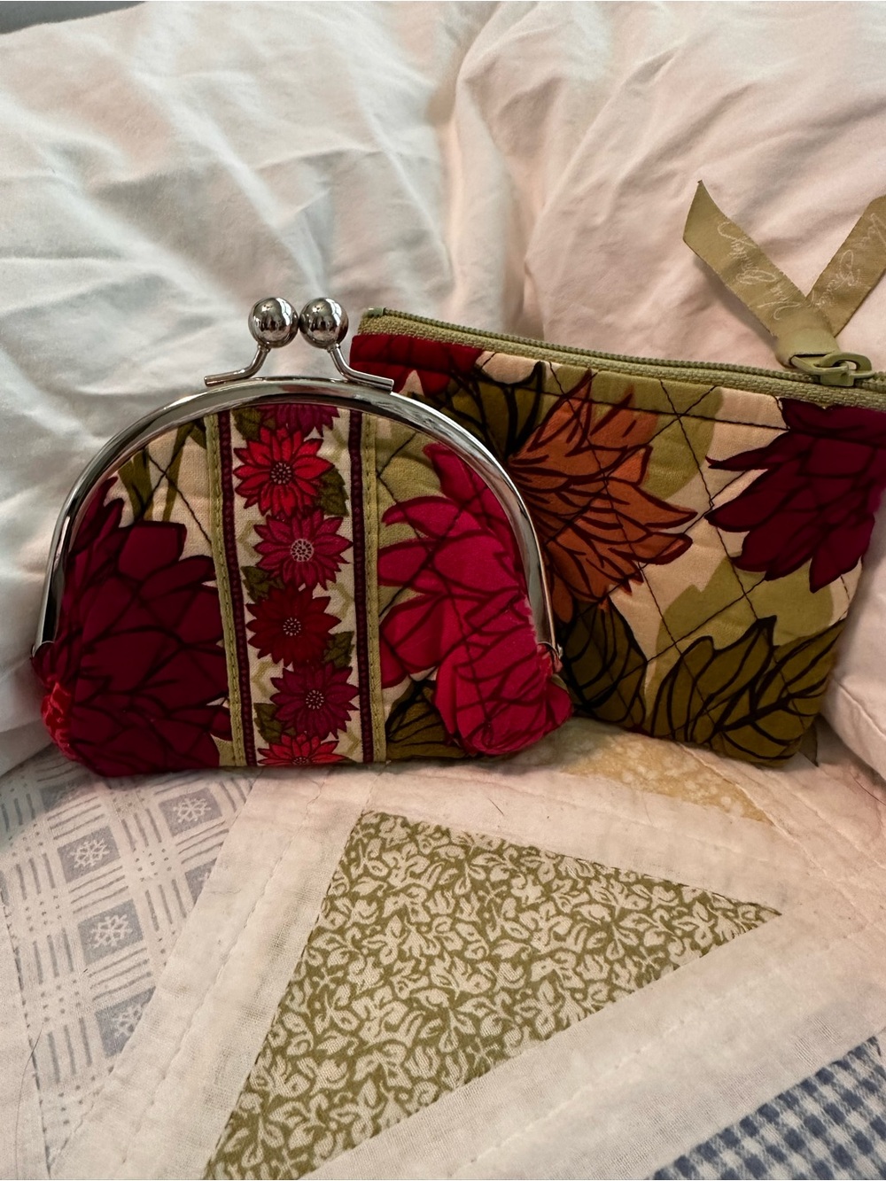 Vera Bradley Floral Kiss-Lock Coin Purse and Zipper Pouch - Red & Olive